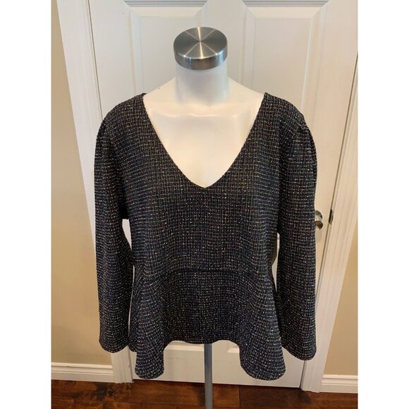 Torrid Black Rainbow Boucle V-Neck Peplum Top, Size 3X, NWT!, NWT! - Picture 1 of 5